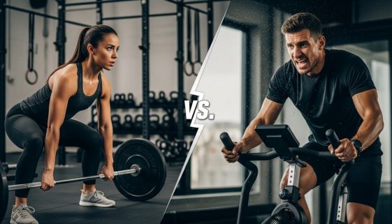 Ein Athlet und eine Athletin beim Vergleich von CrossTraining vs. HIIT Training.