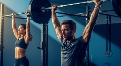 Ein athletischer Mann und eine Frau beim intensiven Cross-Training in einer Box.