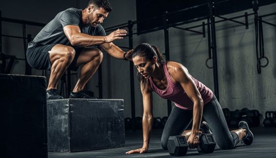 Ein CrossTrainer-Paar kämpft sich während eines intensiven WODs durch die Muskelermüdung.