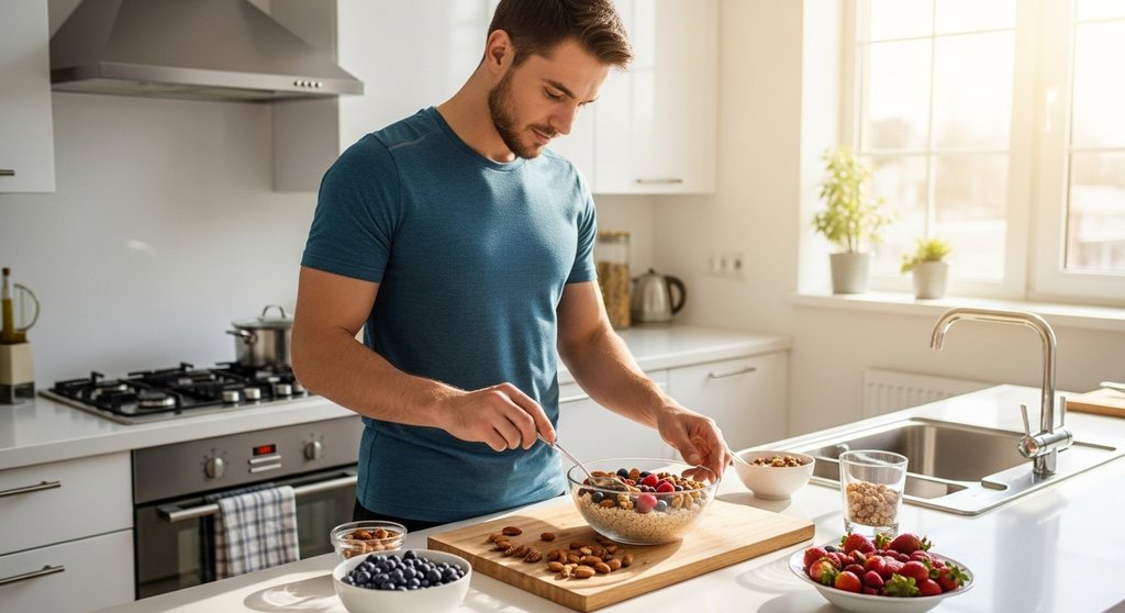 Ein CrossTrainer startet nach dem Cheat Day mit einem gesunden Frühstück in die neue Woche.