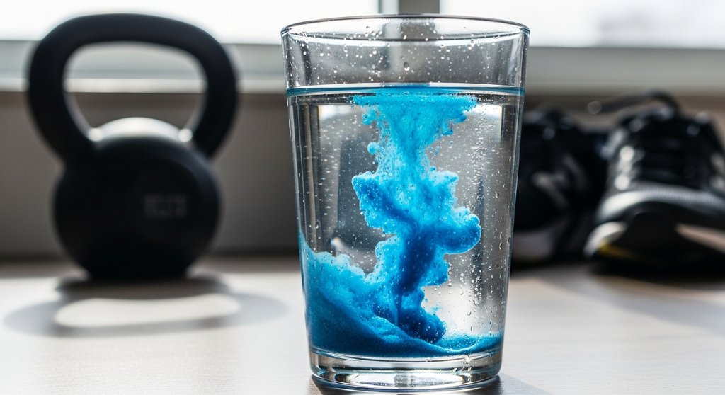 Ein Glas Wasser mit Elektrolyten zur Vorbereitung auf ein Keto-HIIT-Workout.