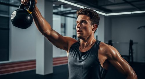 Ein Läufer führt einen Kettlebell Swing als Teil seines Crosstrainings zur Leistungssteigerung durch. Ein Läufer führt einen Kettlebell Swing als Teil seines Crosstrainings zur Leistungssteigerung durch.