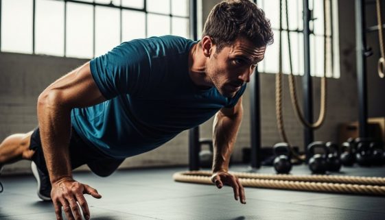 Ein Mann macht ein intensives Turbulence Training Workout in einem Fitnessstudio.