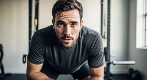 Ein Mann macht eine kurze Pause während seines anstrengenden HIIT-Trainings für Anfänger.