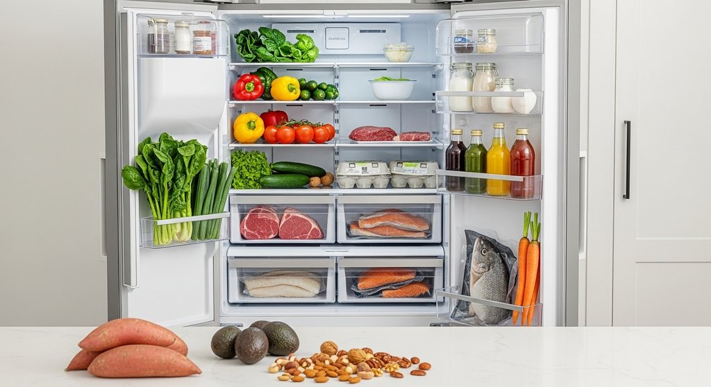 Ein mit Paleo-Lebensmitteln gefüllter Kühlschrank als Basis für die CrossTraining-Ernährung.