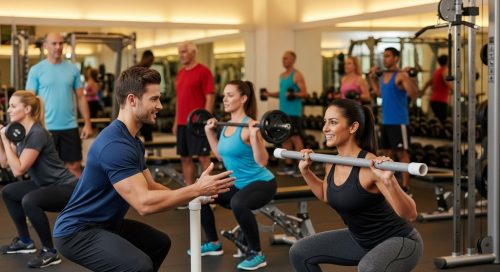 Ein Trainer erklärt einem Anfänger in seiner ersten Cross-Training Stunde eine Übung.