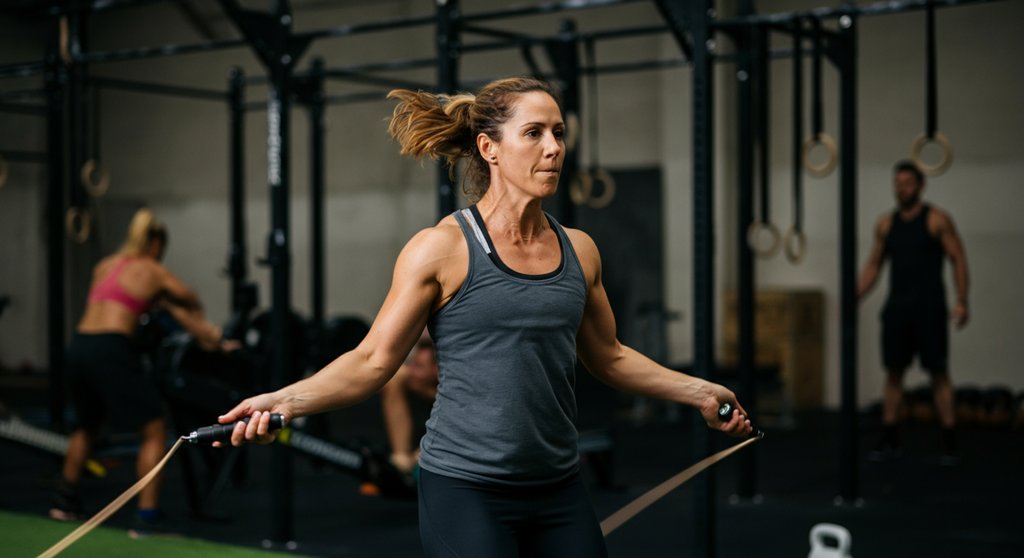 Eine Frau beim Seilspringen widerlegt das Vorurteil, bei CrossTraining ginge es nur um Gewichtheben.