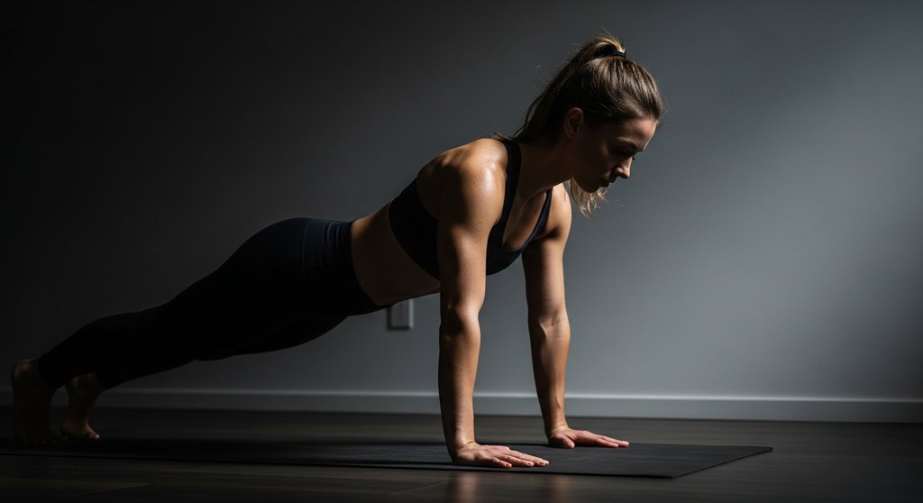 Eine Frau führt einen Walkout als Teil ihres Low Impact HIIT Workouts durch.