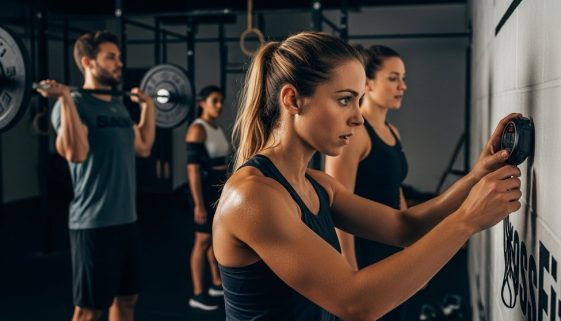 Eine Gruppe von Athleten absolviert ein intensives CrossTraining WOD in einer Box.