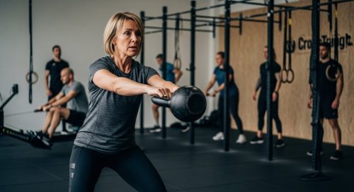 Eine Gruppe von Athleten absolviert verschiedene CrossTraining WOD Typen in einer Box.