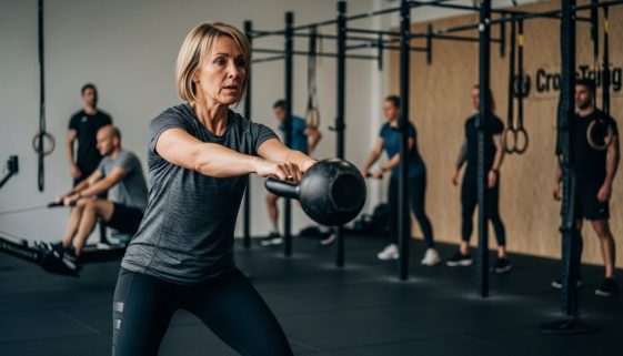 Eine Gruppe von Athleten absolviert verschiedene CrossTraining WOD Typen in einer Box.