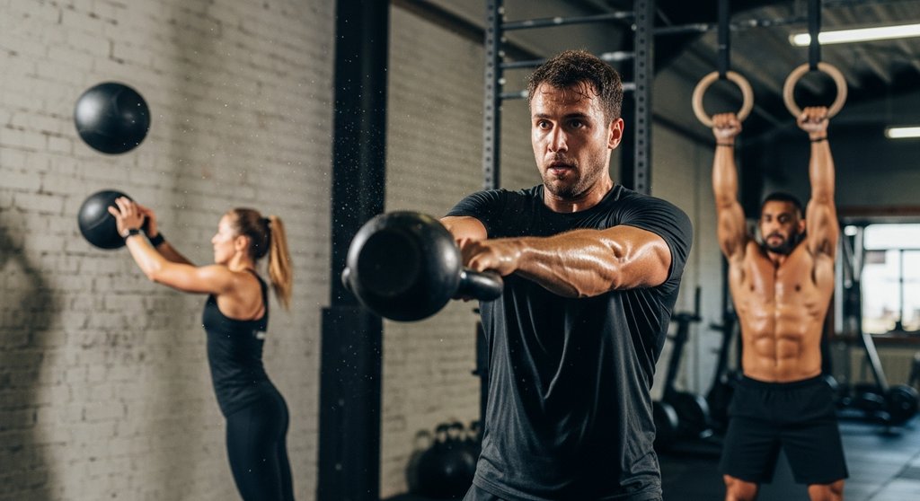 Eine Gruppe von Athleten bei einem vielseitigen Crosstraining-Workout.
