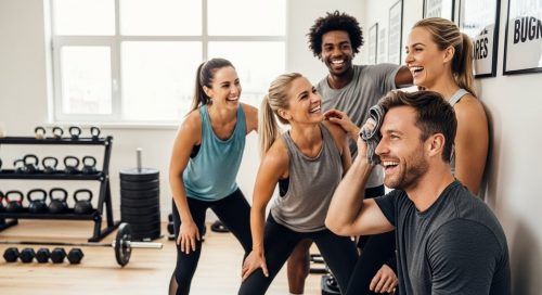 Eine Gruppe von Sportlern unterschiedlichen Alters, die nach einem gesunden Crosstraining glücklich sind. Eine Gruppe von Sportlern unterschiedlichen Alters, die nach einem gesunden Crosstraining glücklich sind.