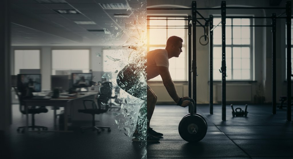 Eine Person durchbricht symbolisch den Stresskreislauf durch intensives Crosstraining.