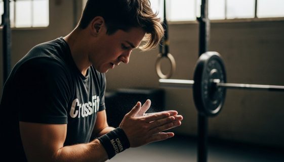 Eine Person konzentriert sich vor dem CrossFit-Training auf das Verletzungsrisiko.