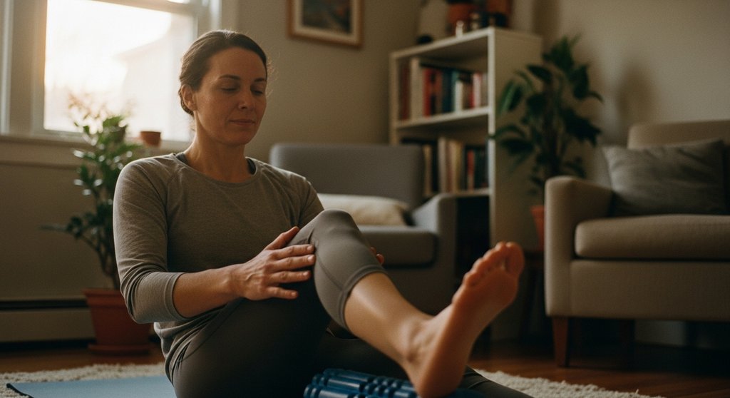 Eine Person nutzt eine Faszienrolle zur Muskelregeneration nach dem HIIT-Workout.