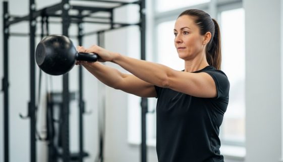 Eine Person stärkt mit Crosstraining und Kettlebell Swings den Rücken.