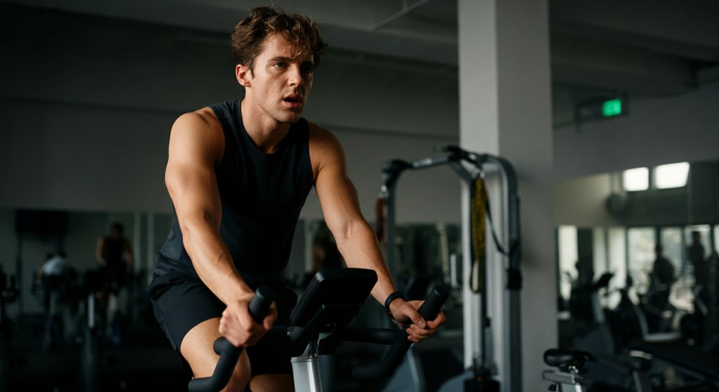 Einsteiger absolviert ein HIIT Protokoll nach Gibala auf dem Fahrradergometer zur Steigerung der Ausdauer.