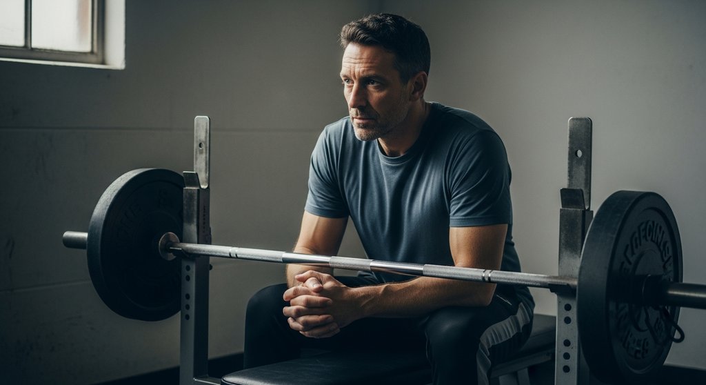 Erfahrener Athlet bereitet sich mental auf eine intensive Myo-Reps-Trainingseinheit vor.