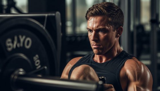 Fokussierter Athlet führt eine intensive Myo-Reps-Übung an der Beinpresse für maximalen Muskelaufbau durch.