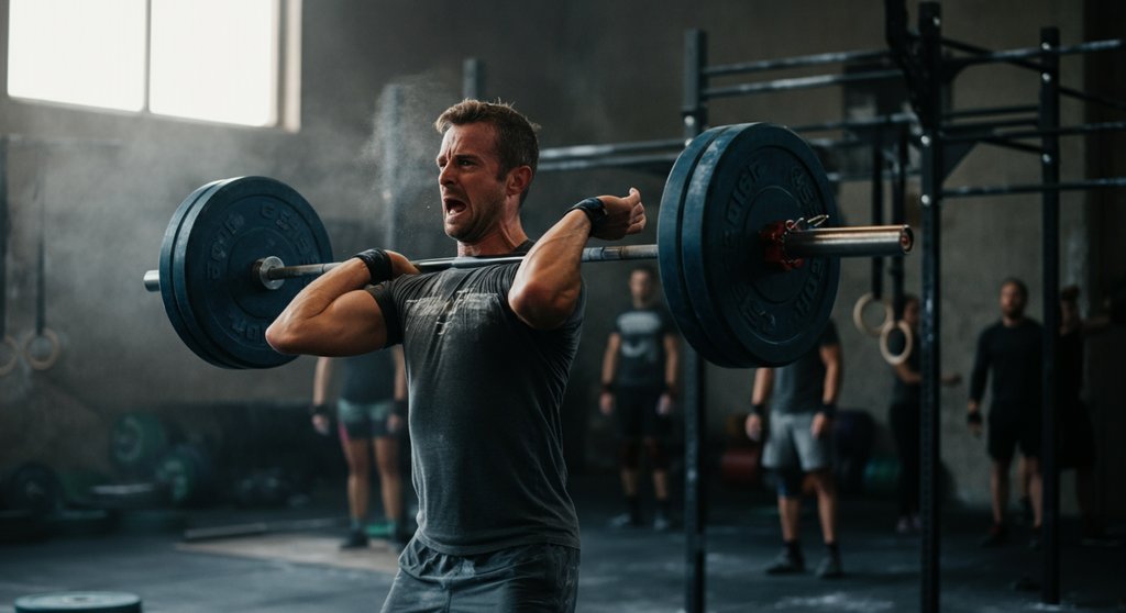 Fortgeschrittener Athlet meistert eine Übung im Crosstraining Trainingsplan für Fortgeschrittene.