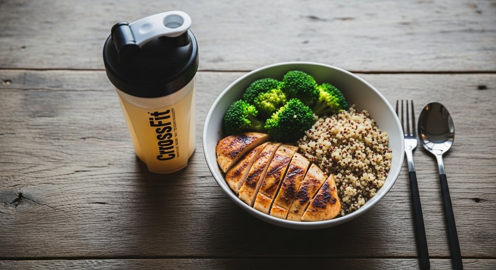 Gesunde Post-Workout-Mahlzeit mit Protein und Kohlenhydraten zur Regeneration.