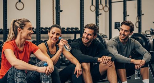 Gruppe von Sportlern nach einem erfolgreichen CrossTraining Probetraining bei Octofit.