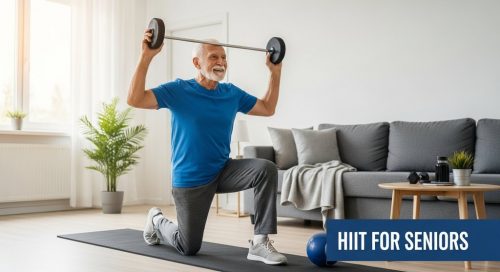 HIIT für Senioren: Ein Mann mittleren Alters trainiert und strahlt Energie aus. Editorial style photography of an elegant, energetic senior man (around 65 years old) in a bright, modern living room, smiling with a sense of accomplishment after a light workout. He is wearing stylish, comfortable sportswear. Soft, natural morning light streams through a large window, creating a warm and inviting atmosphere. The focus is on the person's joyful and empowered expression. Shot on a DSLR camera with a 50mm lens, slight depth of field, true-to-life colors, Kodak Portra 400 style, visible skin texture. → HIIT für Senioren: Ein fitter Senior strahlt nach seinem Workout zu Hause pure Lebensfreude aus. HIIT für Senioren: Ein Mann mittleren Alters trainiert und strahlt Energie aus. Editorial style photography of an elegant, energetic senior man (around 65 years old) in a bright, modern living room, smiling with a sense of accomplishment after a light workout. He is wearing stylish, comfortable sportswear. Soft, natural morning light streams through a large window, creating a warm and inviting atmosphere. The focus is on the person's joyful and empowered expression. Shot on a DSLR camera with a 50mm lens, slight depth of field, true-to-life colors, Kodak Portra 400 style, visible skin texture. → HIIT für Senioren: Ein fitter Senior strahlt nach seinem Workout zu Hause pure Lebensfreude aus.