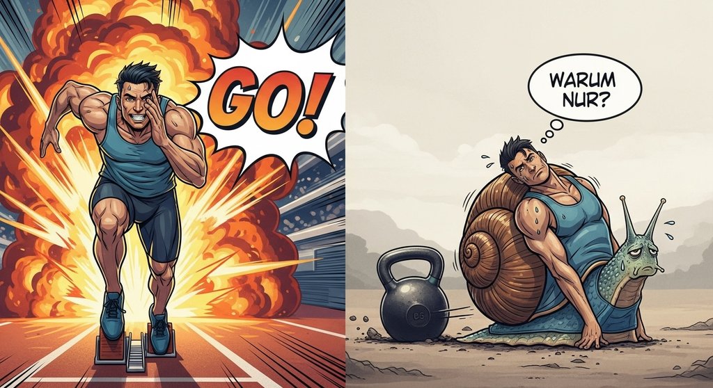 Illustration des Fly-and-Die-Effekts beim Pacing im Workout.