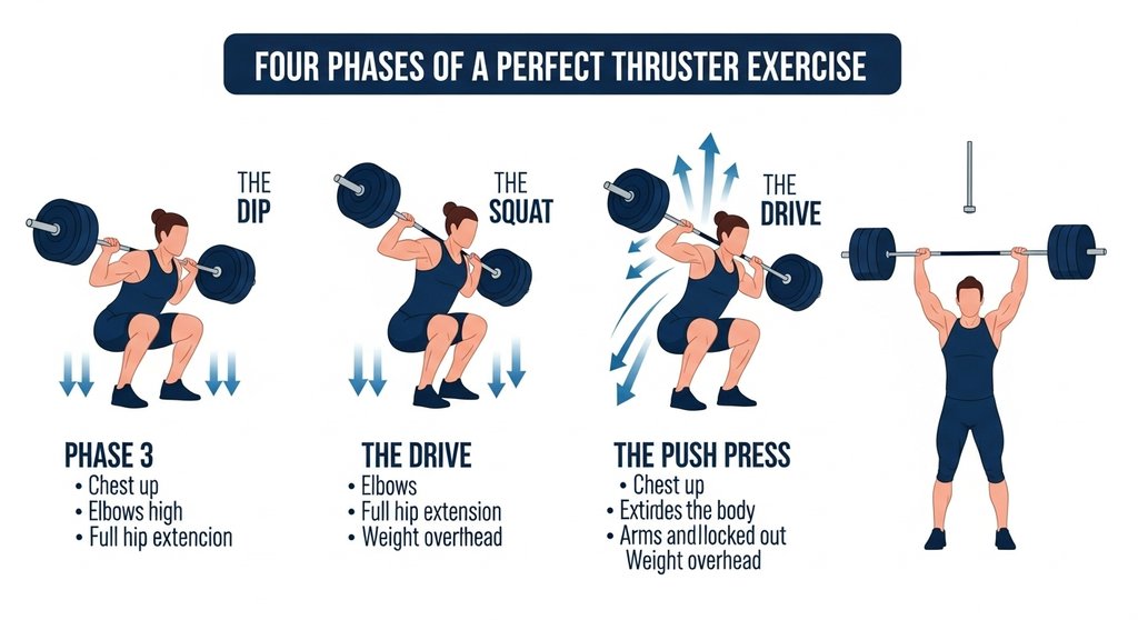 Infografik der vier Phasen einer perfekten Thruster Übung