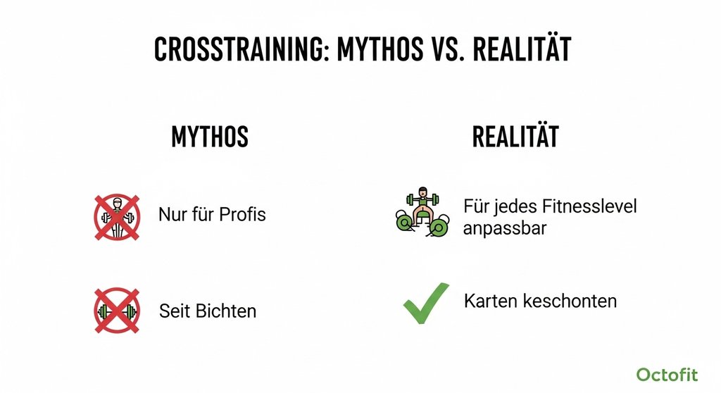 Infografik die Crosstraining Mythen und Fakten gegenüberstellt.