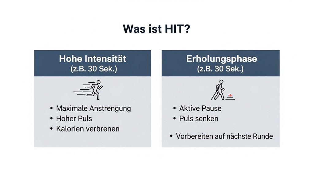 Infografik, die das Prinzip von High-Intensity Interval Training (HIIT) erklärt.