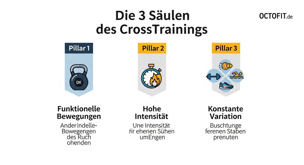 Infografik, die die drei Kernprinzipien von CrossTraining erklärt.