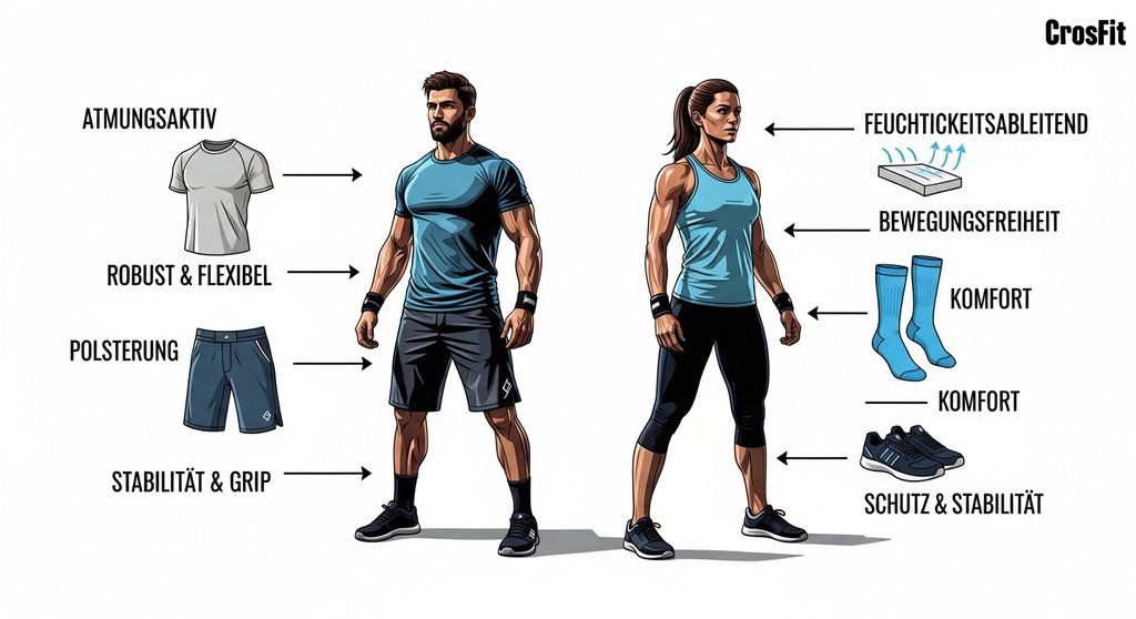 Infografik, die die ideale Kleidung für Crosstraining für Männer und Frauen erklärt.