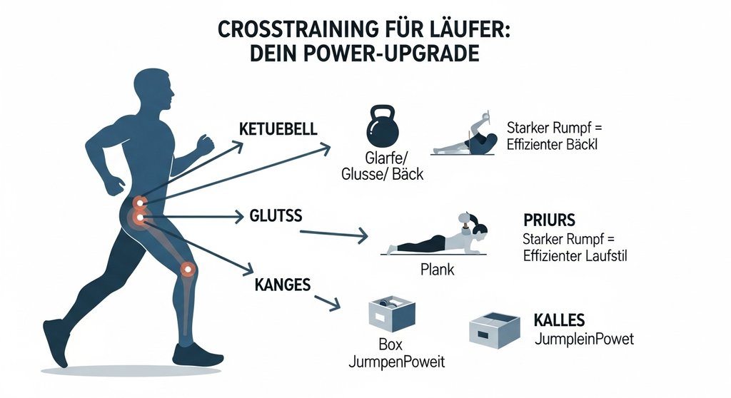 Infografik, die die Vorteile von Crosstraining-Übungen für die beim Laufen beanspruchten Muskelgruppen aufzeigt.