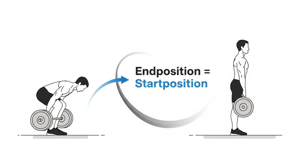 Infografik erklärt den fließenden Übergang von Übungen in einem Langhantel Komplex.