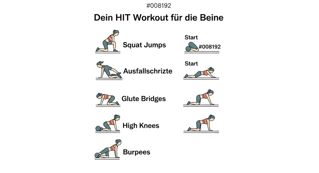 Infografik mit 5 effektiven HIIT-Übungen für ein intensives Beintraining zu Hause.