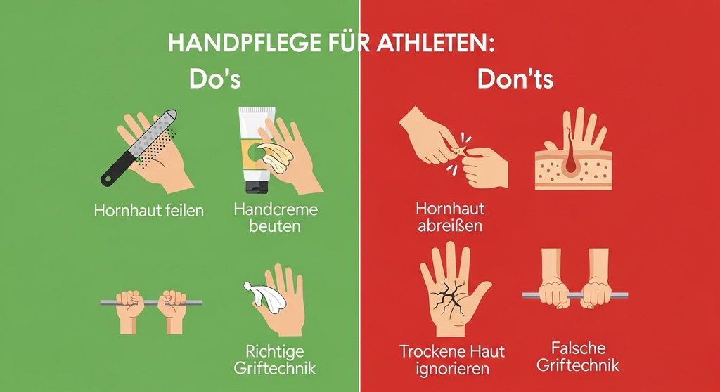 Infografik mit den Do's und Don'ts der Handpflege für Sportler zur Vermeidung von Rissen.