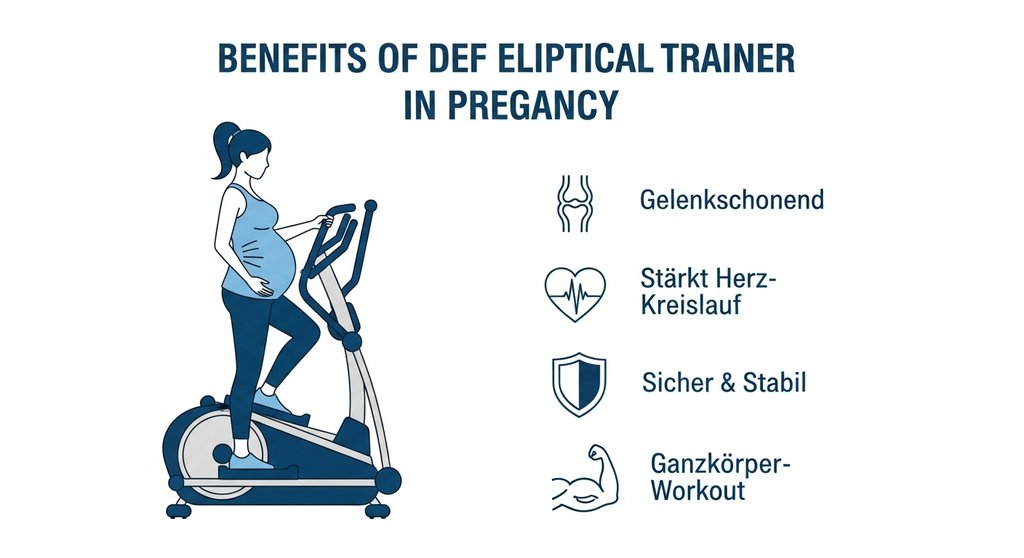 Infografik über die Vorteile des Trainings mit dem Crosstrainer in der Schwangerschaft.