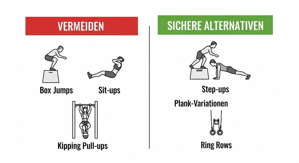 Infografik zeigt sichere Übungsalternativen für Crosstraining in der Schwangerschaft.