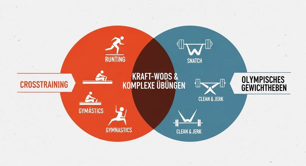 Infografik zum Unterschied und der Überschneidung von CrossTraining und Gewichtheben.