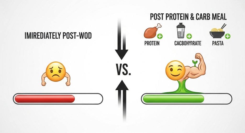 Infografik zum Unterschied zwischen katabolem und anabolem Zustand nach dem Sport.