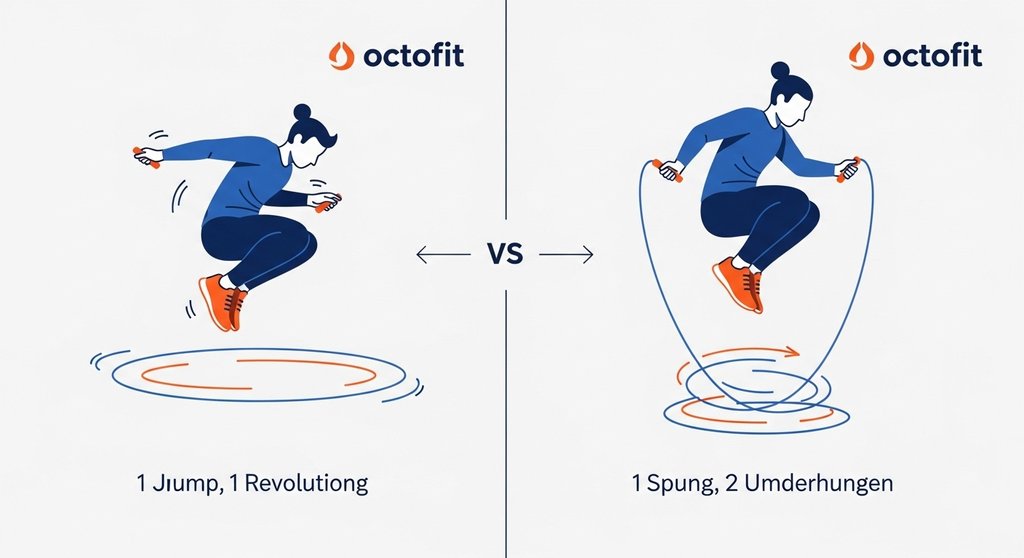 Infografik zum Unterschied zwischen Single Unders und Double Unders.
