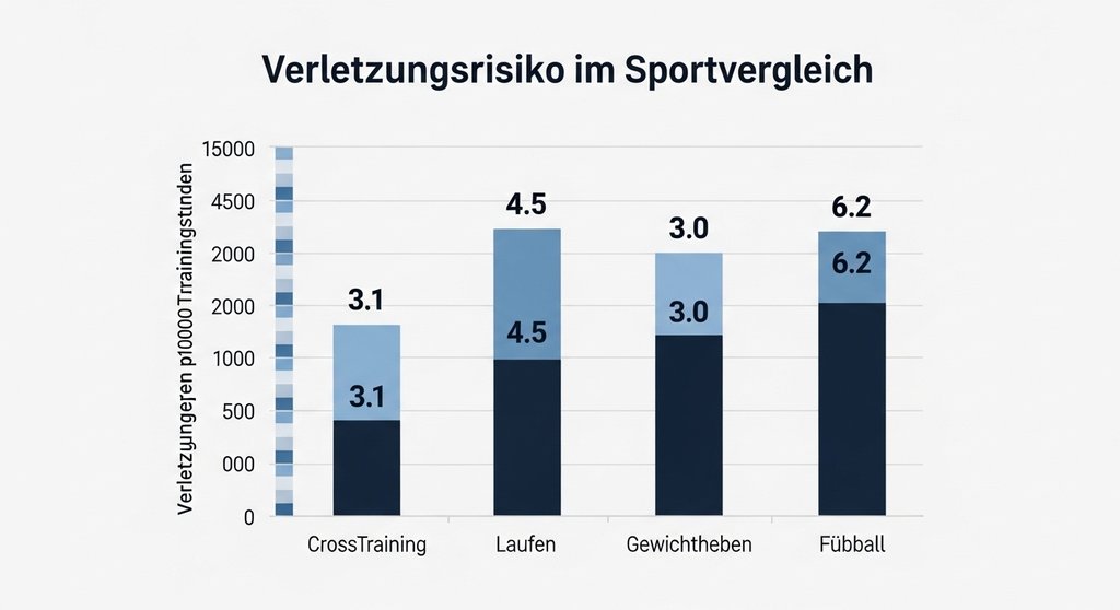 Infografik zum Vergleich des Verletzungsrisikos von CrossTraining und anderen Sportarten.
