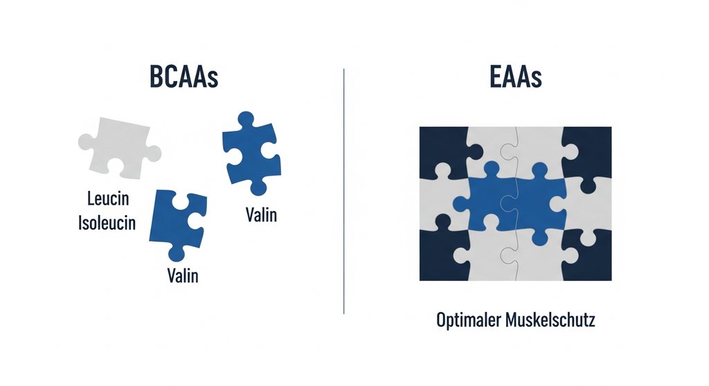 Infografik zum Vergleich von BCAA und EAA für den Muskelschutz beim Training.