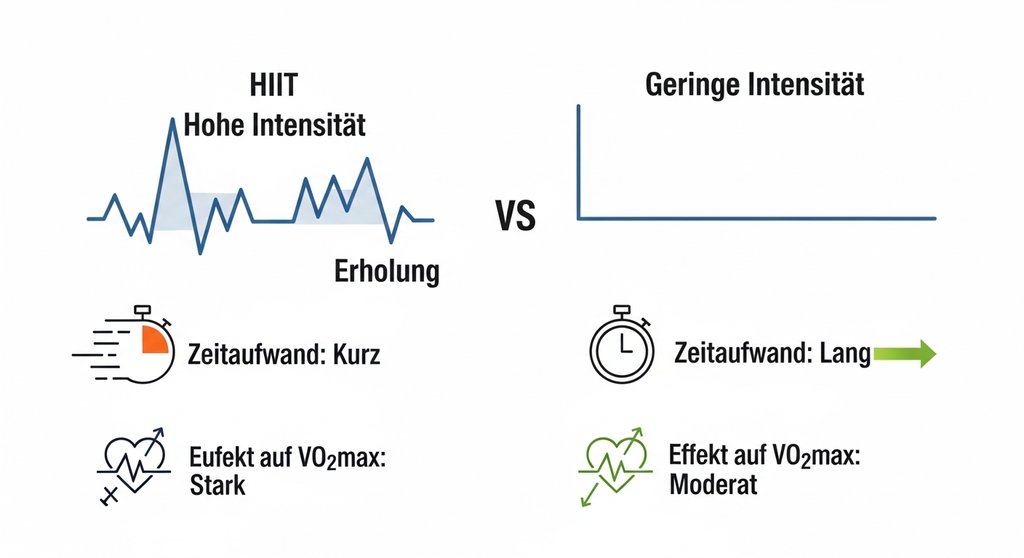Infografik zum Vergleich von HIIT und der Dauermethode im Ausdauertraining.