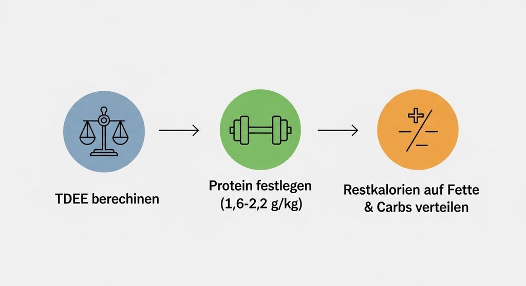 Infografik zur Berechnung der Makros für CrossTraining in drei einfachen Schritten.