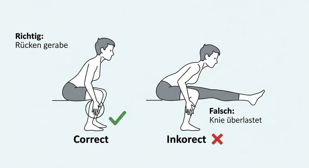 Infografik zur korrekten Ausführung einer Kniebeuge zur Vermeidung von Gelenkschmerzen.