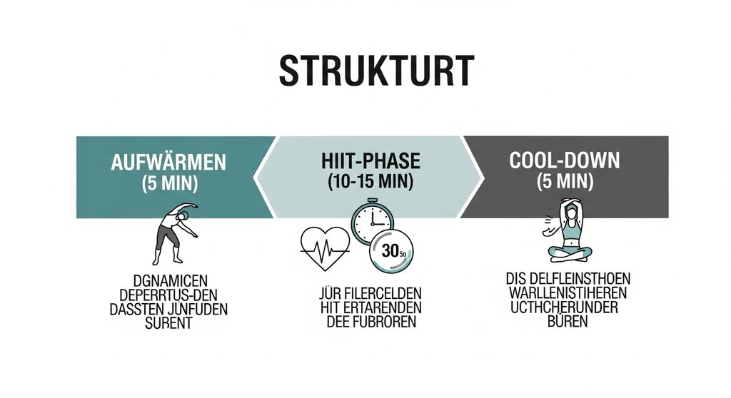 Infografik, die zeigt, wie man mit HIIT anfängt: Aufbau eines Workouts in 3 Phasen.