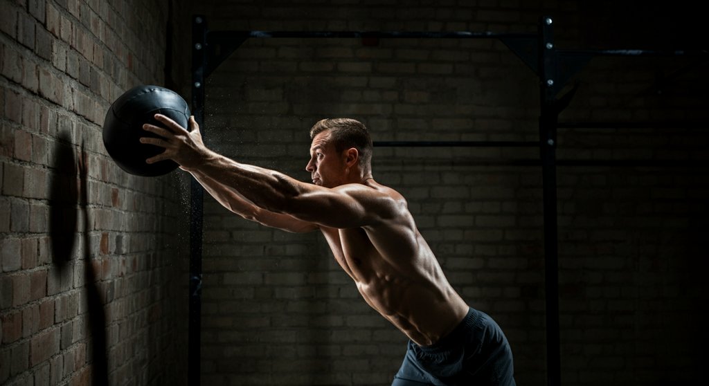 Korrekte Wall Balls Technik mit explosiver Streckung und Wurf zum Ziel.